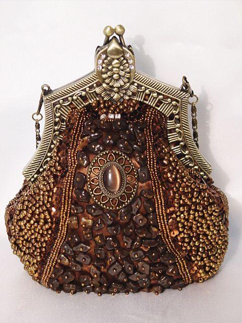 Brown Bronze Victorian Style Fully Beaded Crystal Purse Evening Bag | eBay