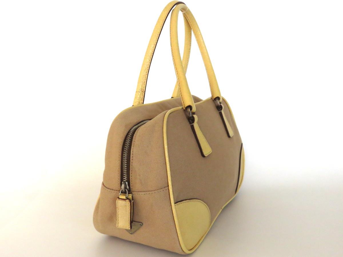 Authentic PRADA Canvas Leather Beige Yellow Handbag Bag Purse | eBay