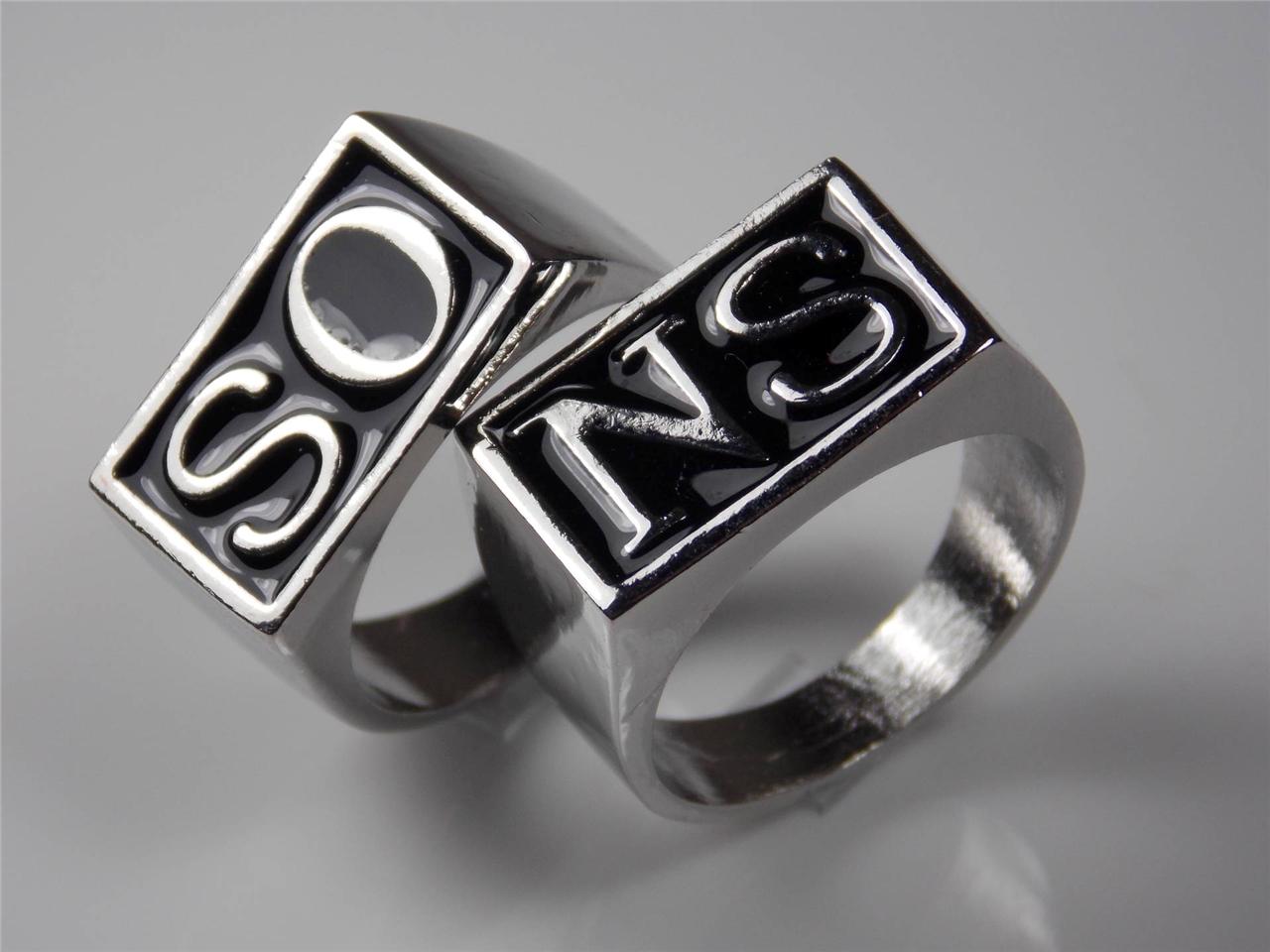 Silver Plated Men's Son's of Anarchy Jax Teller Band Ring Set UKT US10