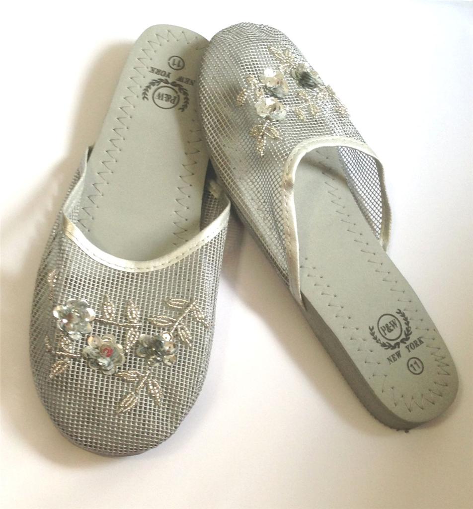 Brand New Chinese Mesh Floral Sequined Slippers . Size 6-11 