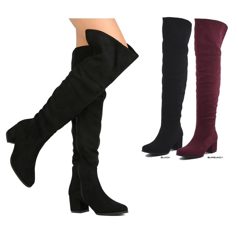 thigh high suede boots chunky heel