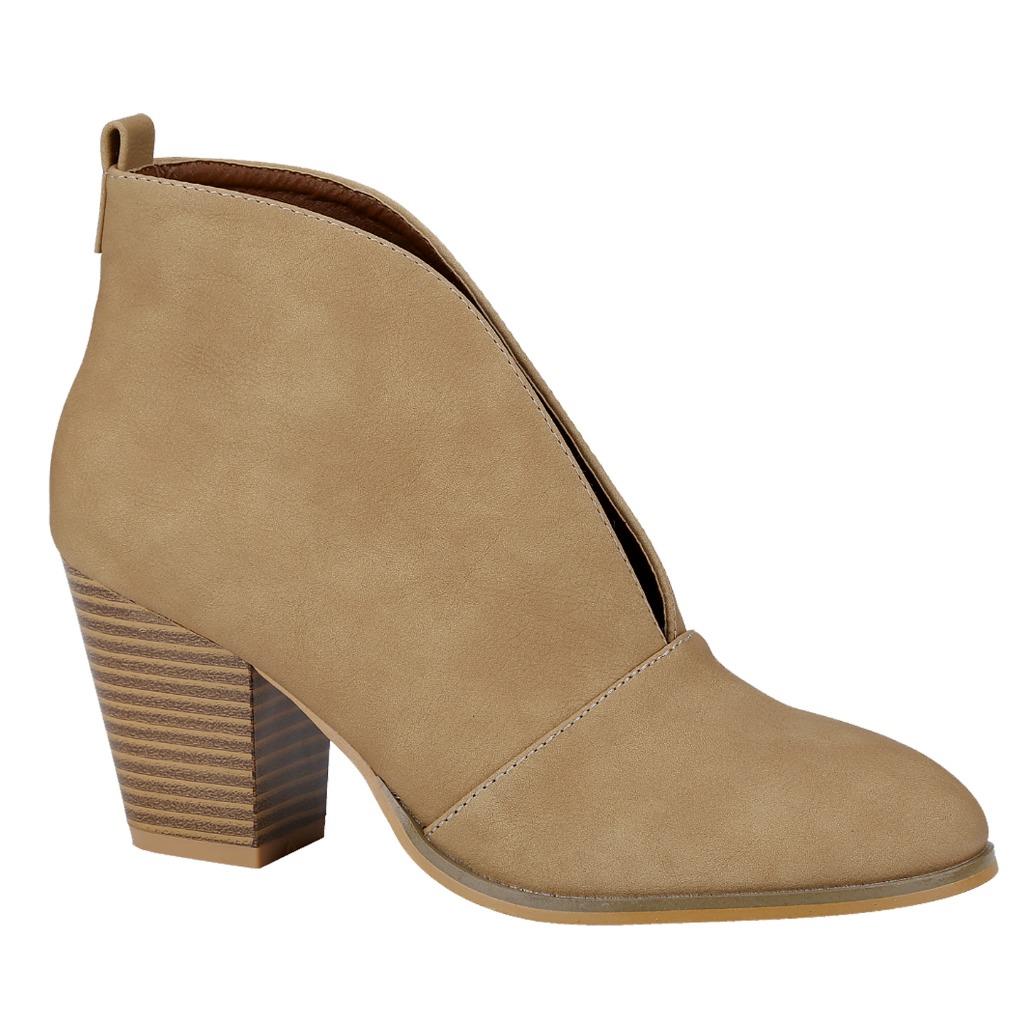【COLOR iN ID】North Western Ankle Boots New Women Wheat Color Size 5.5 Slip On Deep V Cut Block Heel