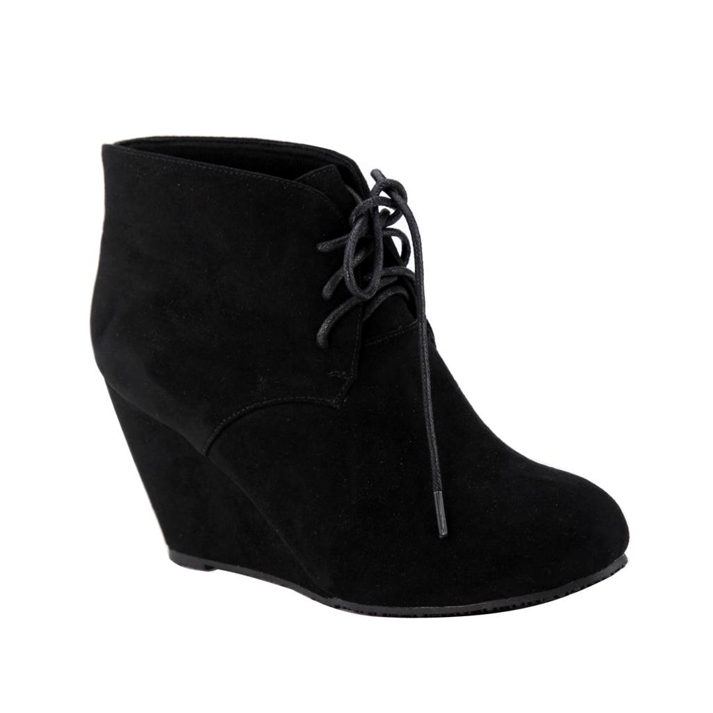 New Women Micro Suede Chukka Style Lace Up Wedge Heel Ankle Boots ...