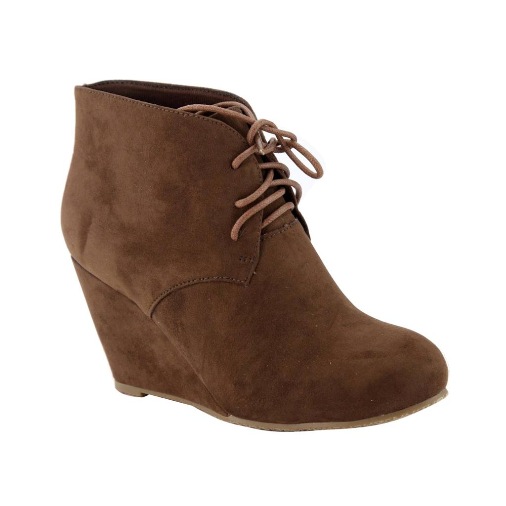 New Women Micro Suede Chukka Style Lace Up Wedge Heel Ankle Boots ...