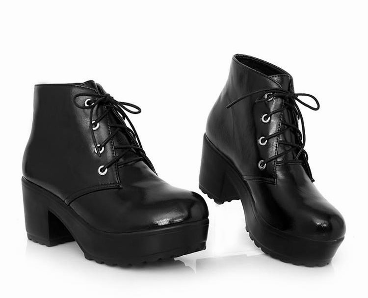 New Womens Black&White Punk Rock Lace Up Chunky Heels Platform Ankle ...