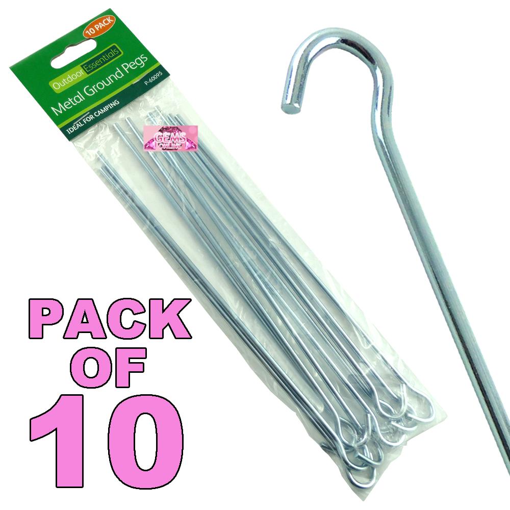 10 METAL TENT PEGS CAMPING HOOK STAKES GAZEBO AWNING HEAVY DUTY STEEL ...