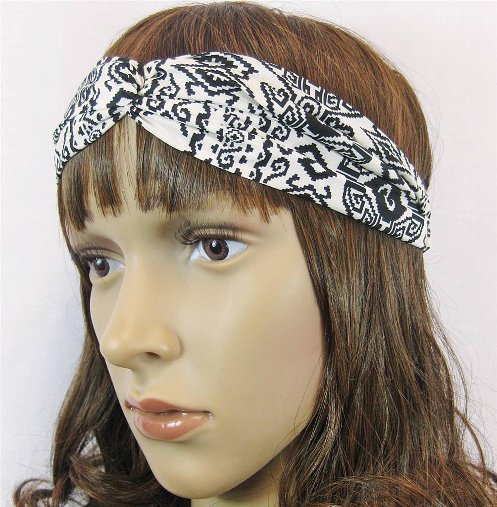 Black & White Tribal Print Twist Turban Stretch Headband Hair band [US ...