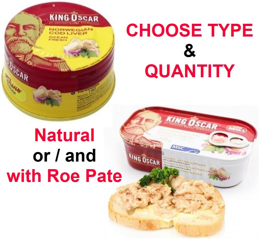 Red King Oscar Natural COD LIVER 190g or/and with Caviar Pate 120g from