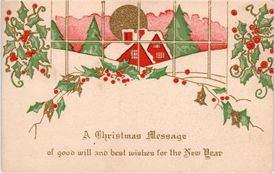 Attractive Christmas Greeting Arts Crafts Style C1910s Blank