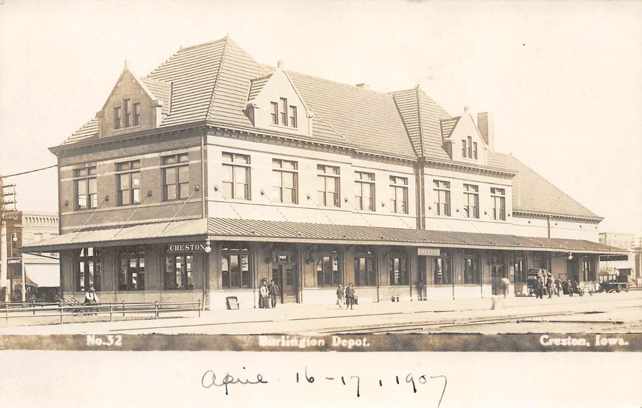 RPPC BURLINGTON DEPOT Creston, Iowa Railroad Station 1907 Vintage