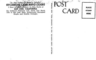 SYCAMORE LANE AUTO COURT San Jose Roadside Oakland Hwy c1930s Vintage