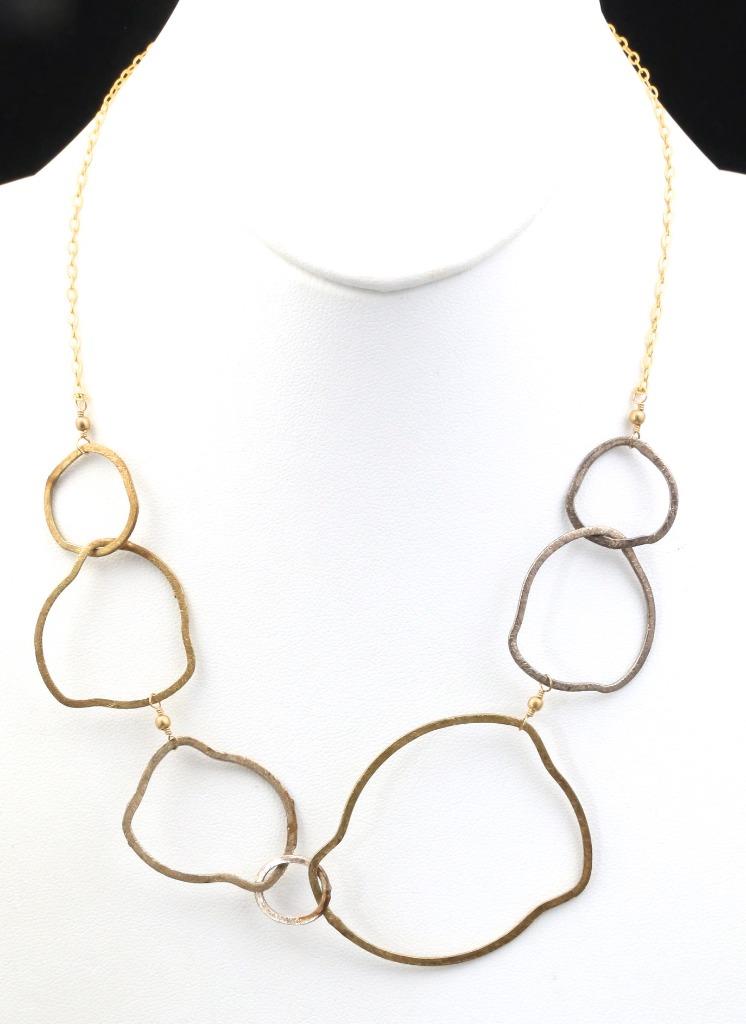 Vintage Modernist Freeform Circle Loop Necklace Gold Flashed