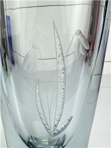 Strombergshyttan Sweden Crystal  Vase、花器 Vtg Stromberg Strombergshyttan Floral Etched Crystal Art
