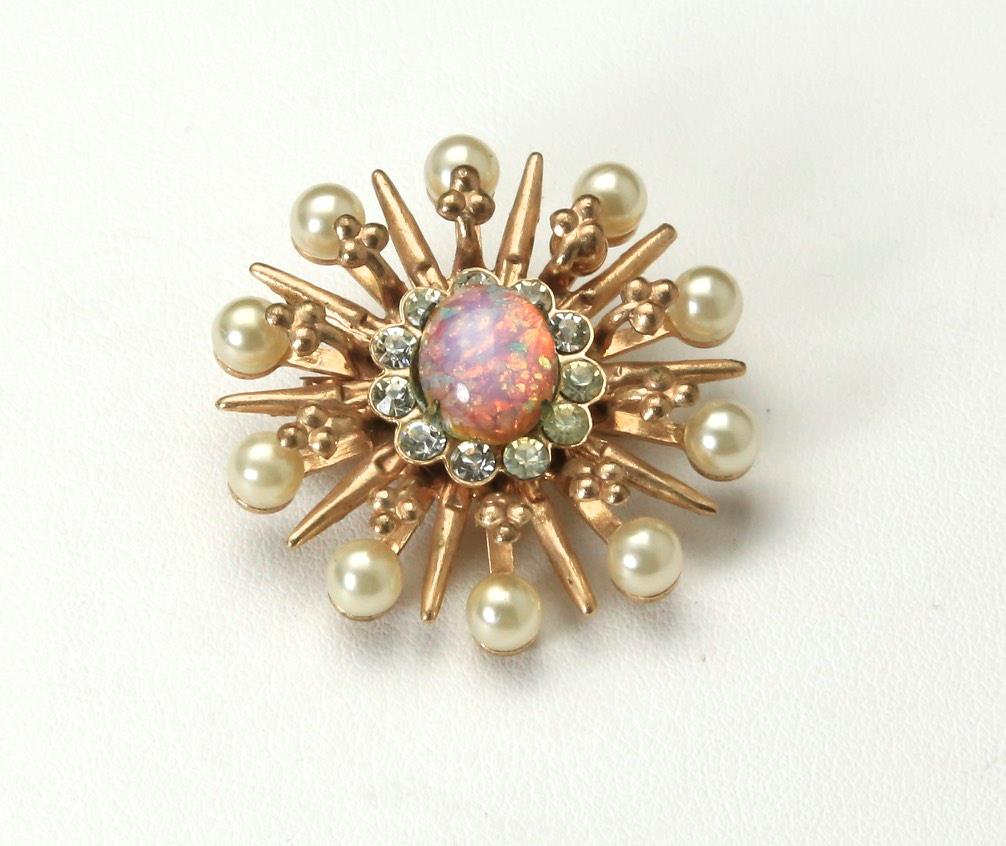 Bright Sparkly and Perfect for a Vintage Wedding or Date Night! Mid-Century Rhinestone Brooch Starburst Brooch Antique Gold Toned