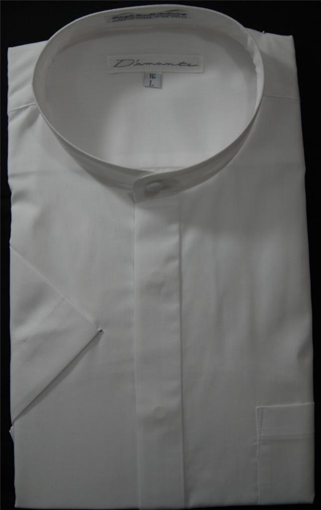Diamante Clergy/Banded Collar Short Sleeve Dress Shirt - Single Needle ...