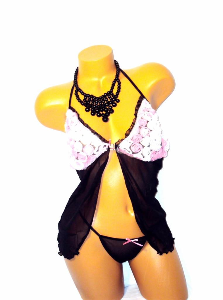 Neu 2 Stk. Leg Avenue Netz Rosen Babydoll einschließlich G-String - Neu in Verpackung - Bild 5 von 6