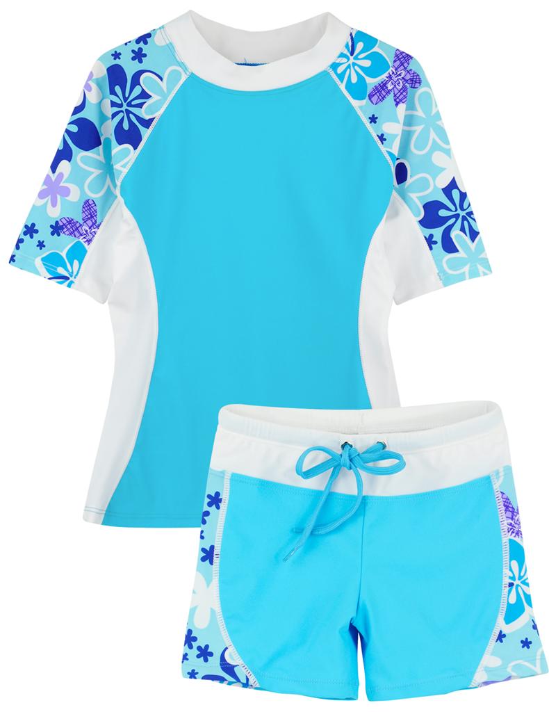 Girls Swimwear Rashie Short Sleeve Bathers UV Sun Protection Togs Rash ...
