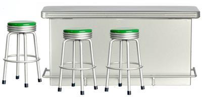 MINIATURE DOLLHOUSE 1:12 SCALE DINER 1950'S RETRO COUNTER WITH STOOLS - Picture 3 of 6