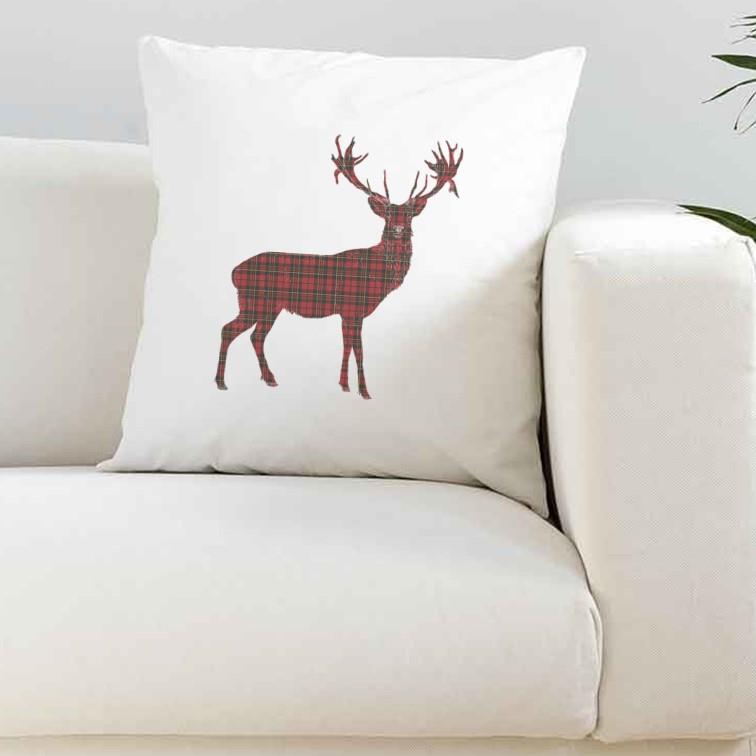 Tartan Stag Christmas Cushion Cover Home Decor Gift - Xmas Deer Reindeer - Picture 3 of 4