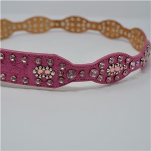 Tony Lama Pink Leather Western Belt Embossed Rhinestone 