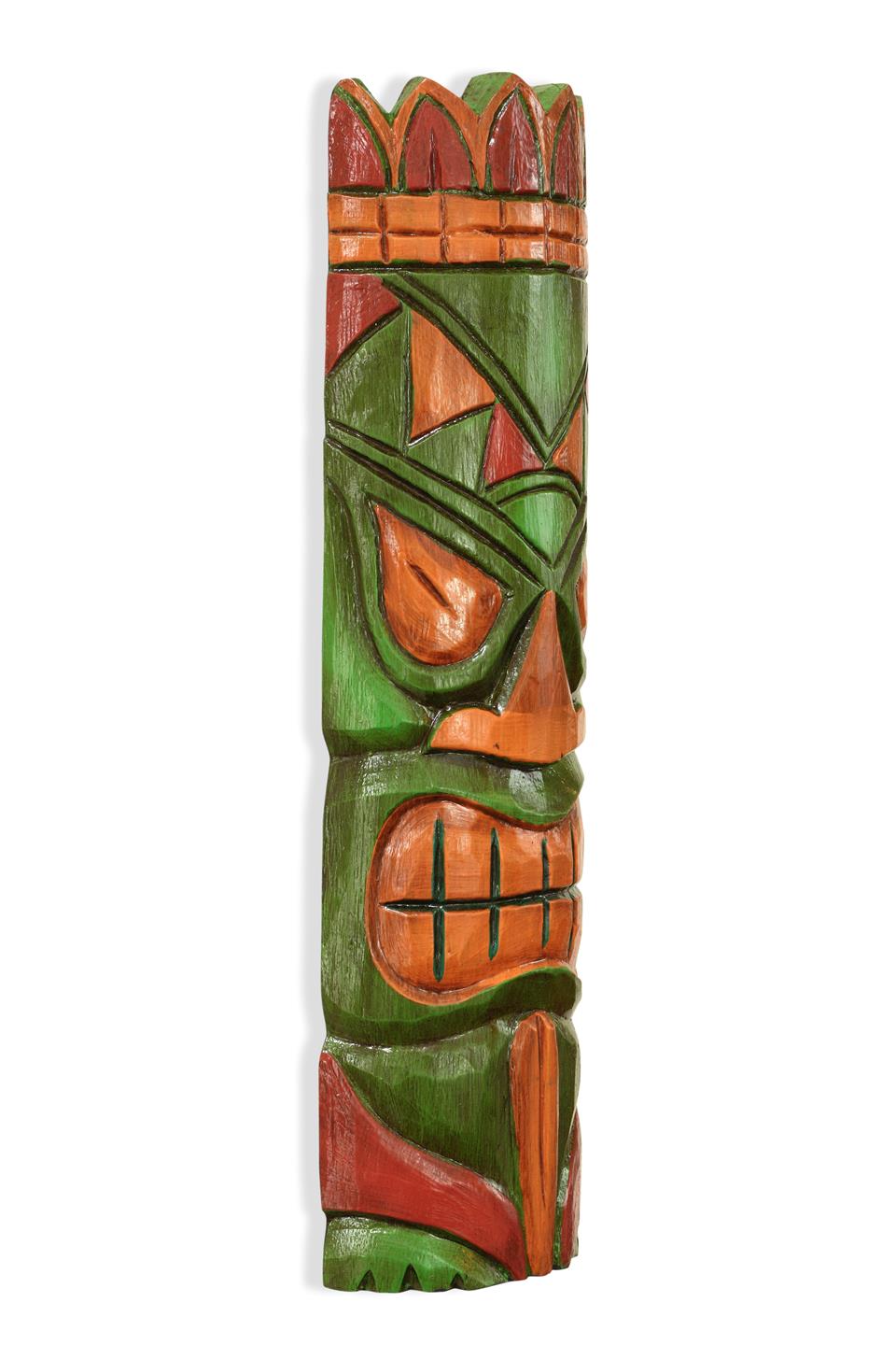 Wooden Hand Carved Tiki Mask Wall Hanging Decor Green Face ...