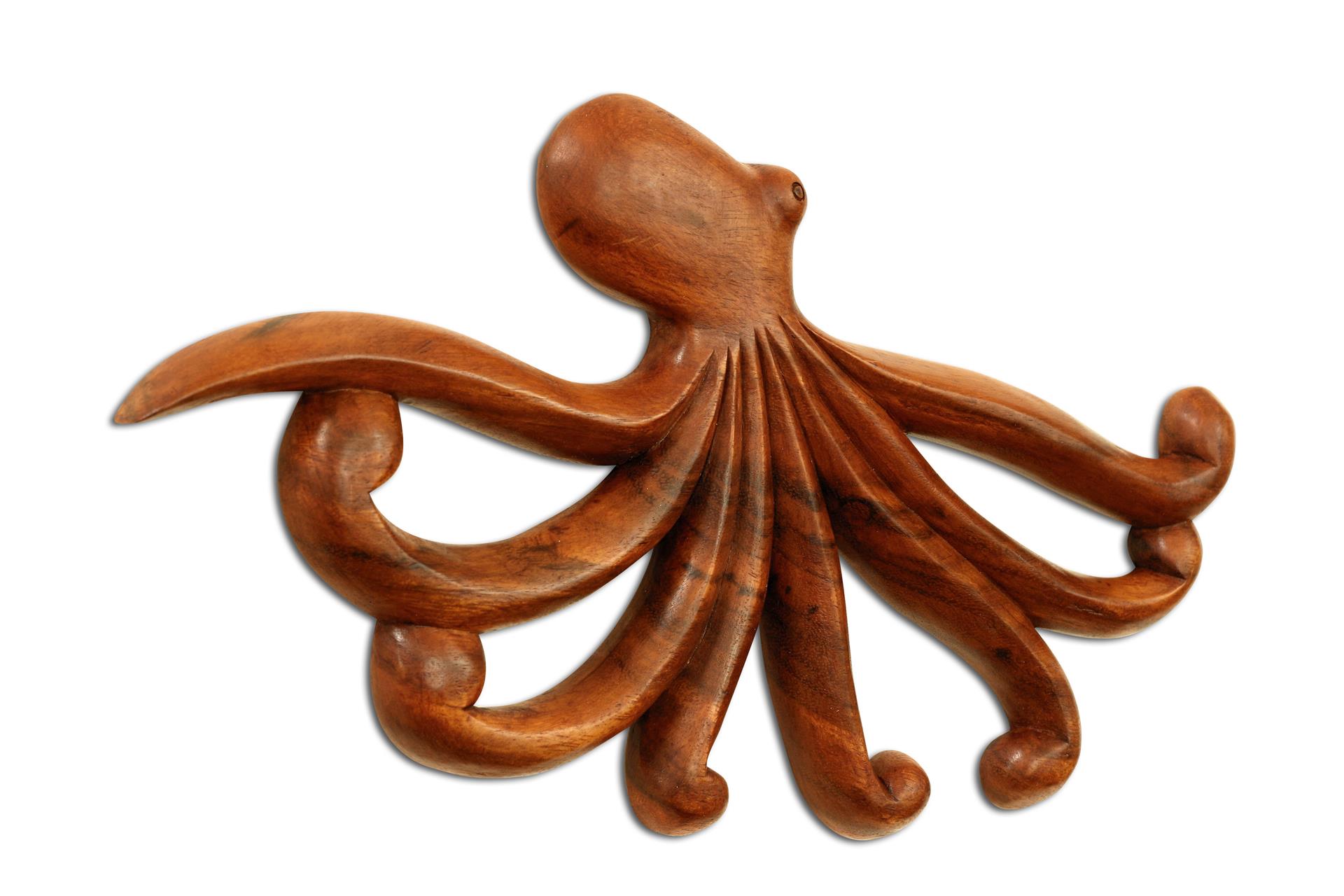 Wooden Hand Carved Octopus Wall Decor Plaque Hanging Art Wood Sculpture