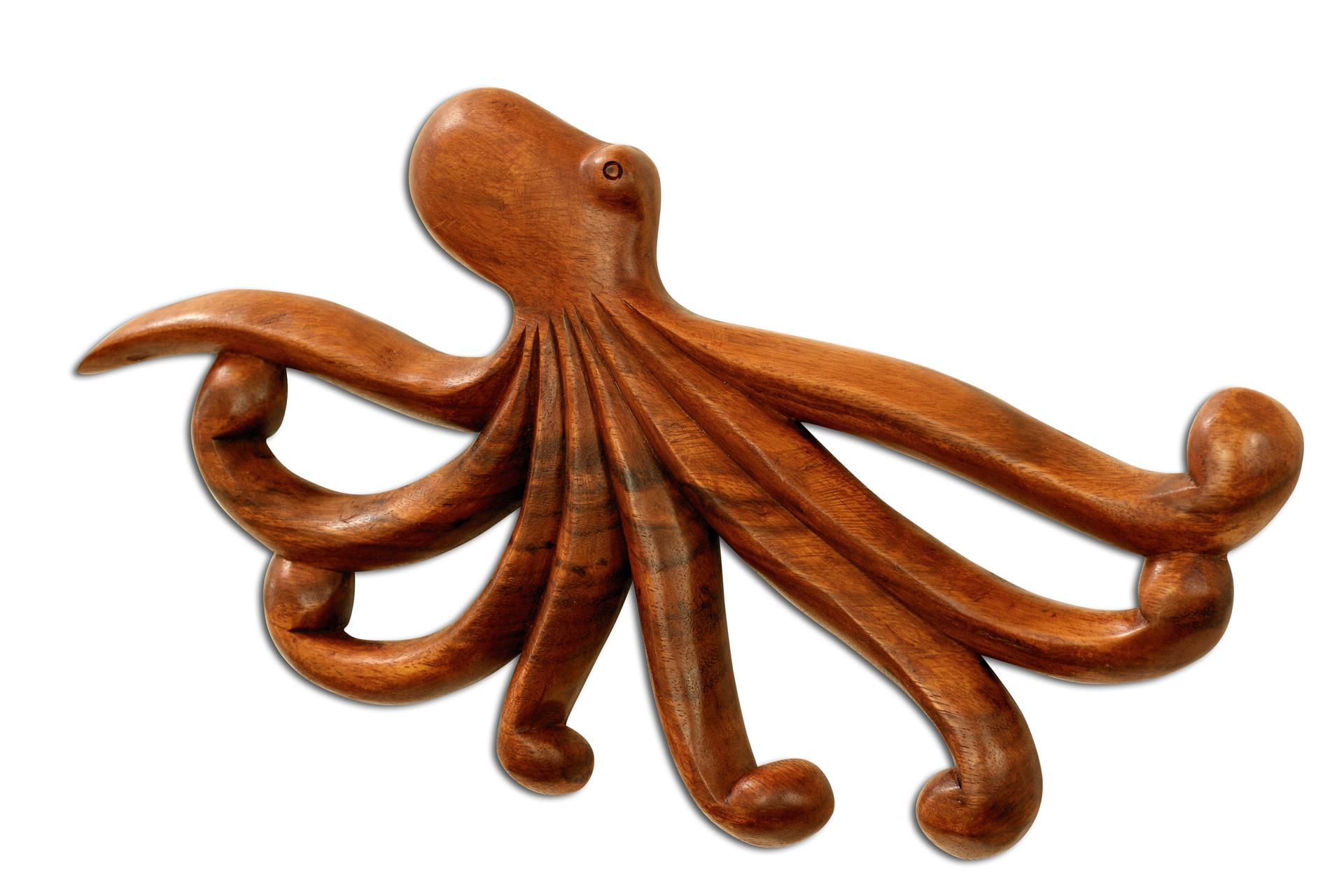 Wooden Hand Carved Octopus Wall Decor Plaque Hanging Art Wood Sculpture
