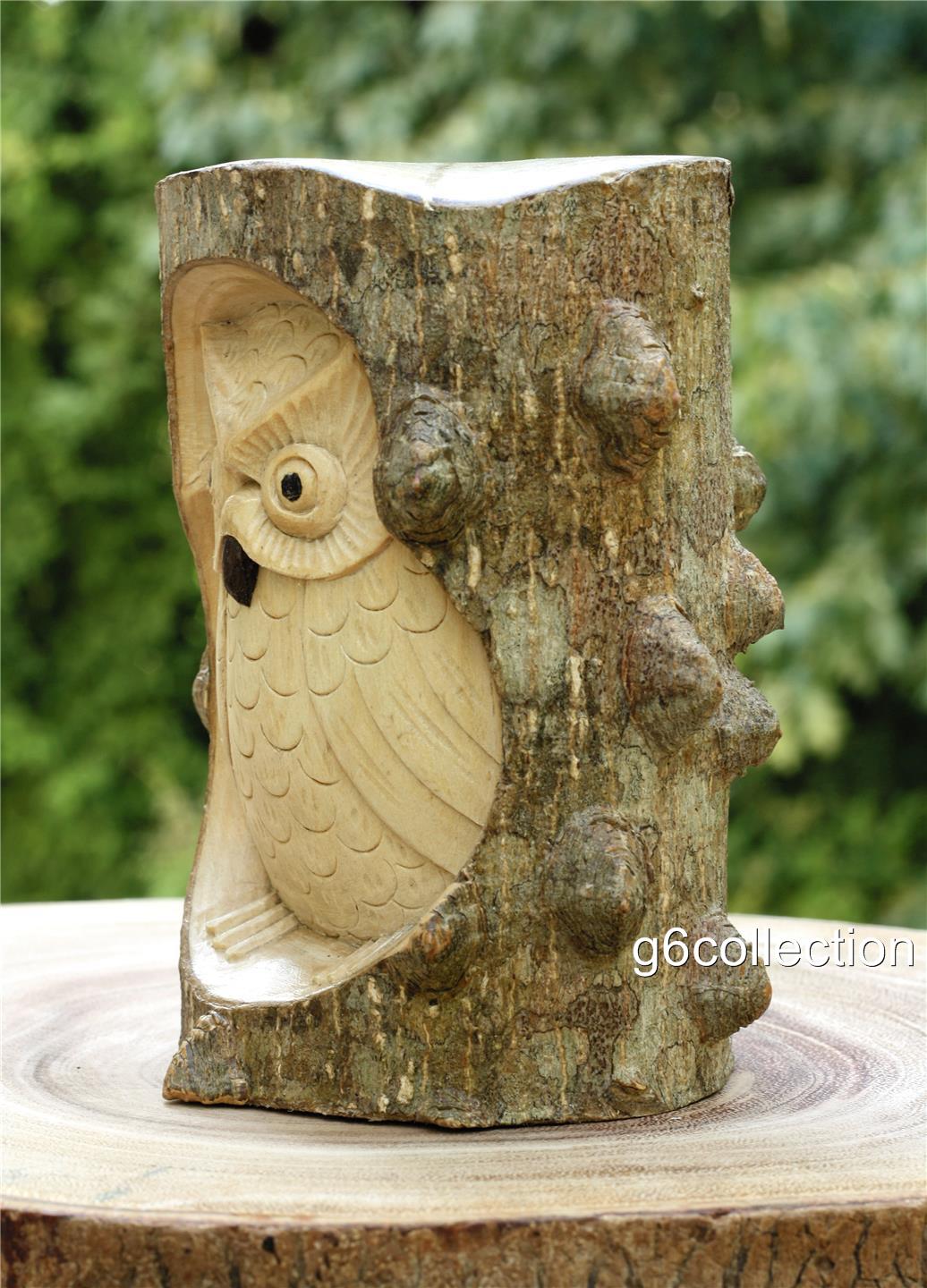 Unique Gift Hand Carved Wooden Owl Statue Figurine Sculpture Wood Home Decor Art eBay