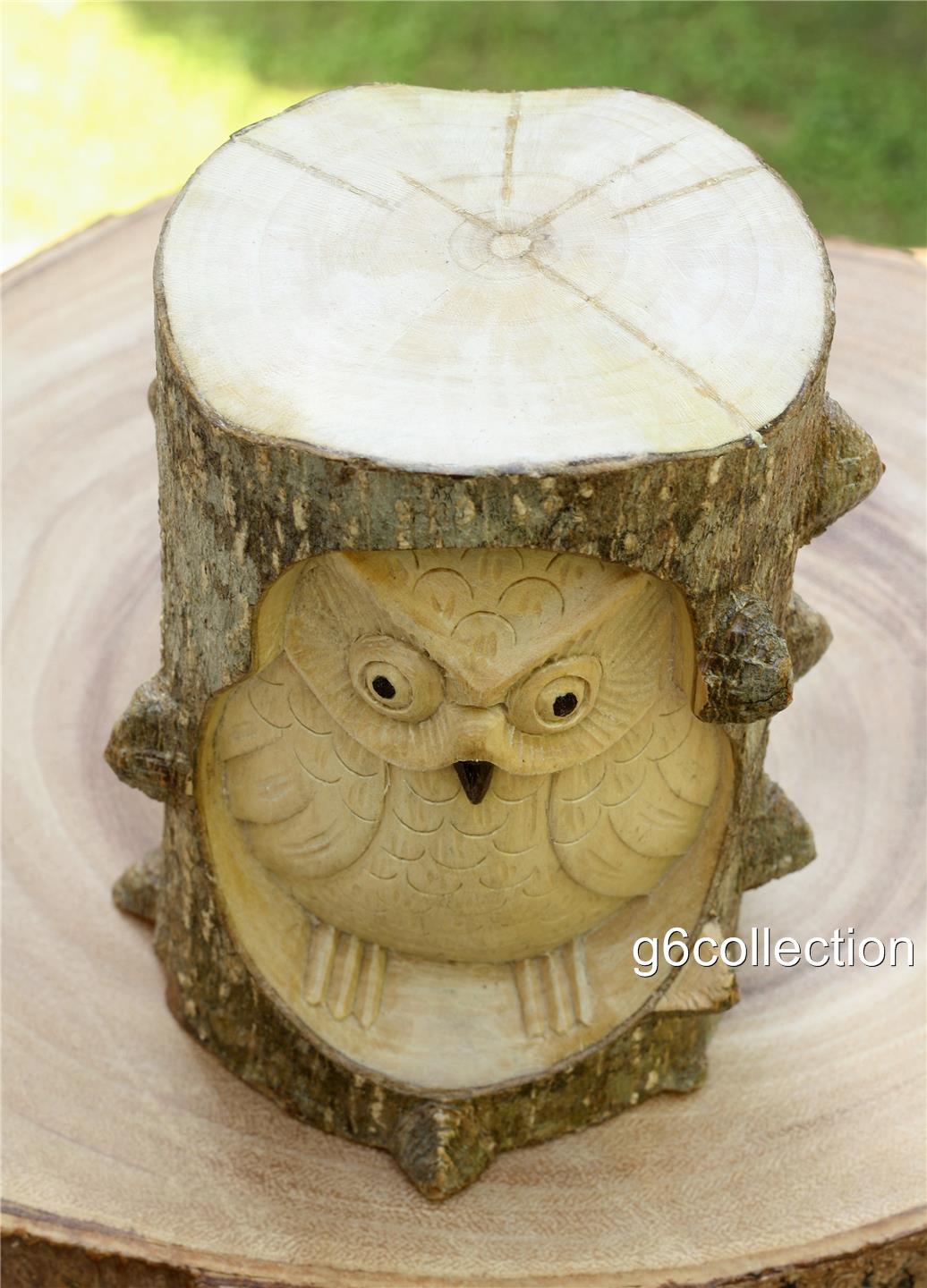 Unique Gift Hand Carved Wooden Owl Statue Figurine Sculpture Wood Home
