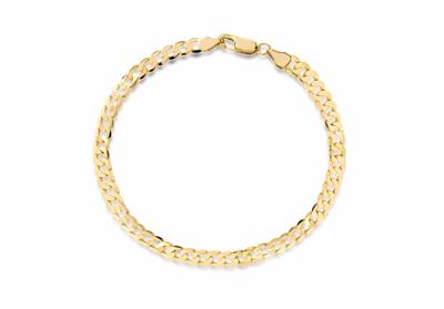 9ct Yellow Gold 4mm Hollow Flat Diamond-cut Curb Chain Bracelet 18cm//7/" Gift Box