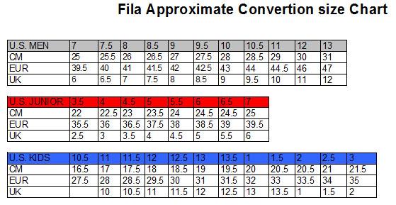 fila shoe sizing