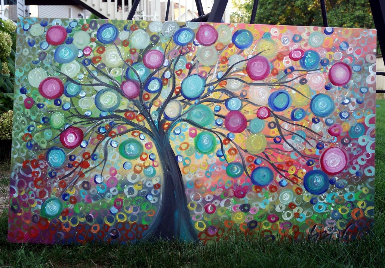 Large Painting Pure Joy Tree Of Life Landscape Huge Canvas 48x30