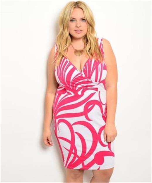 plus size pink and white dress