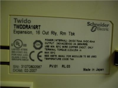 SCHNEIDER TWIDO TWDDRA16RT EXPANSION MODULE PV:01 RL:03 QUANTITY!!