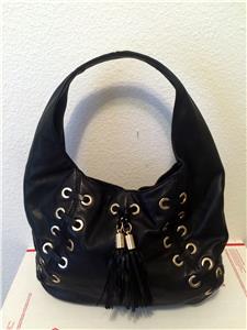 Michael Kors ASTOR Grommet Laced Black Leather Tassel LRG Hobo Tote ...