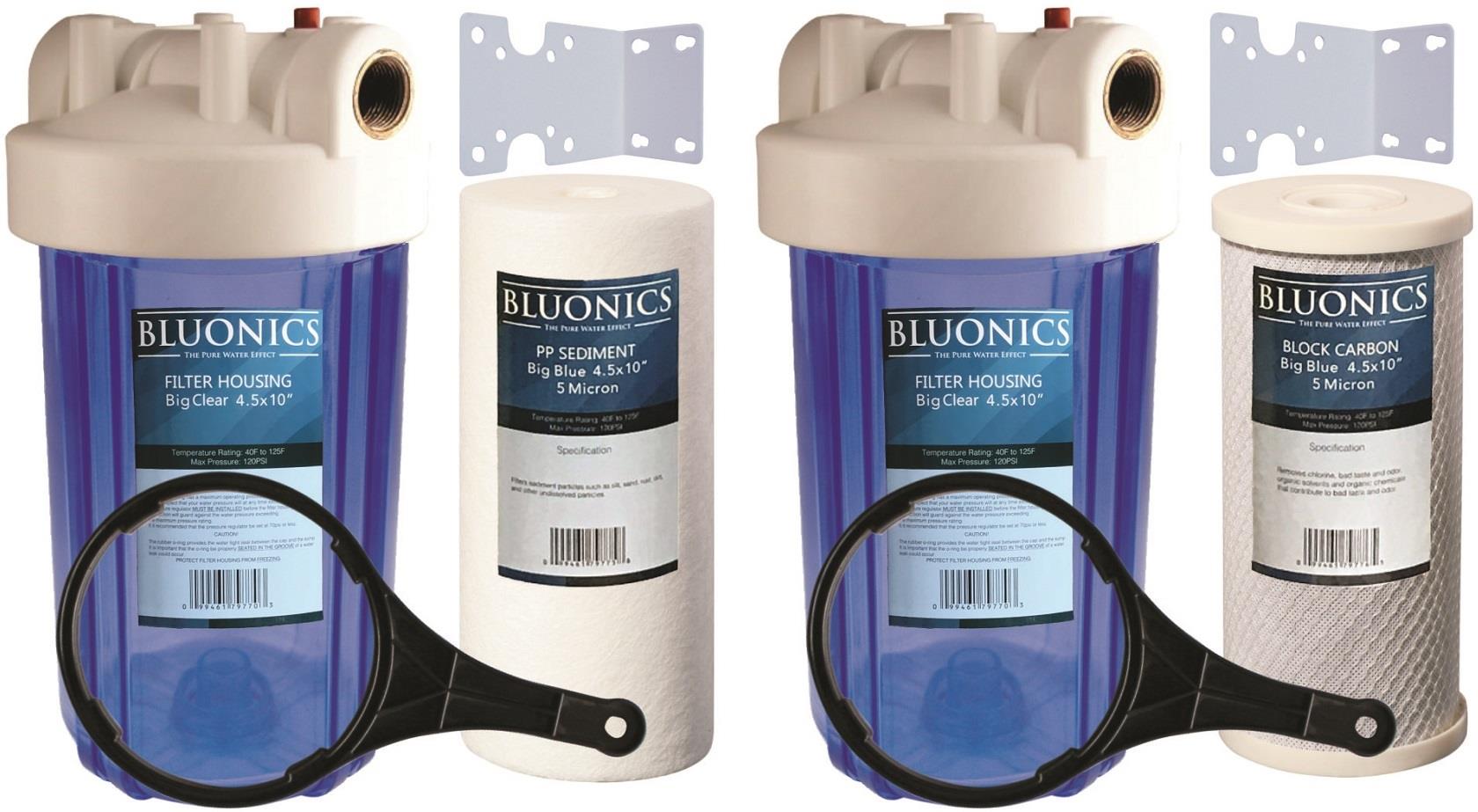 BLUONICS Big Blue Whole House Water Filter 10" Sediment & Carbon + CLEAR HOUSING 99461798762 eBay