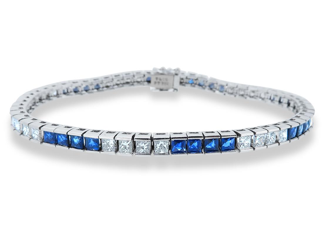 Tiffany & Co Platinum Blue Sapphire & 7.50ct Diamond Tennis Bracelet ...