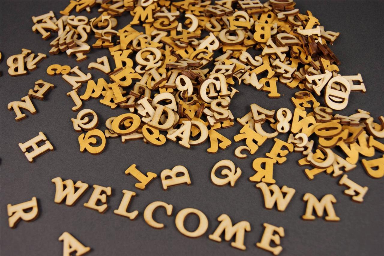 250+ Wooden Small (2cm) Adhesive Letters & Digits Craft Alphabet