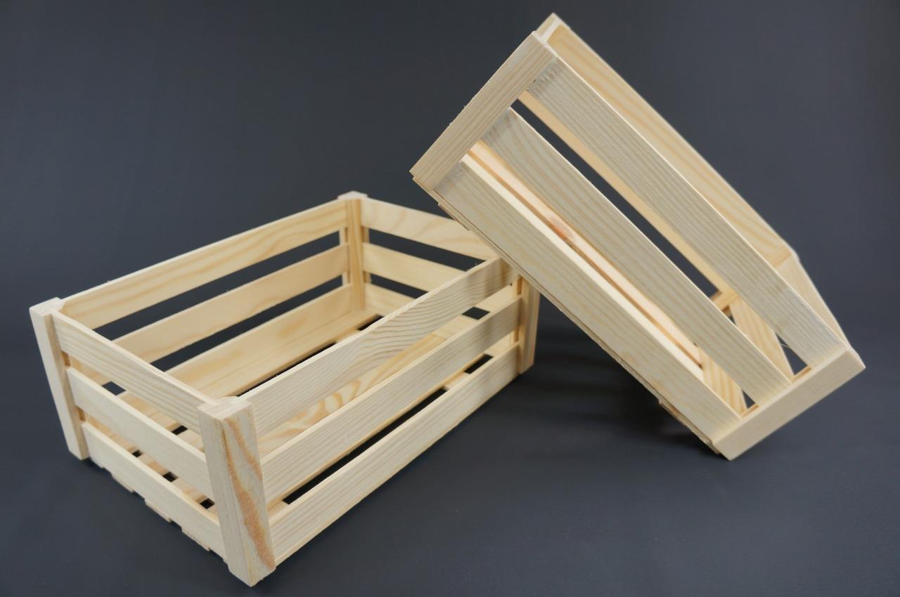 2 x Wooden Plain Crates Decoupage Tray Vintage Handling Storage Box PD31