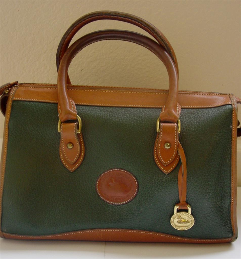 VTG Dooney & Bourke All Weather Satchel Bag Purse Handbag Green Leather