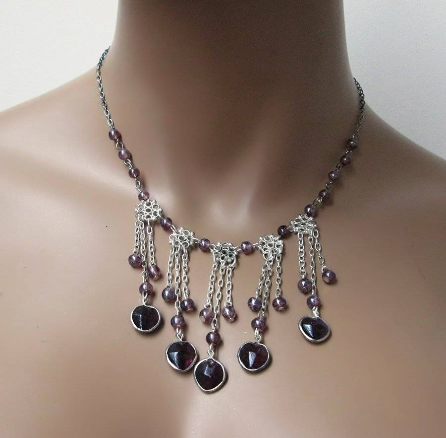 Glass-Beaded-Dangle-Boho-Necklace-and-Earring-Set-Pick-Your-Color