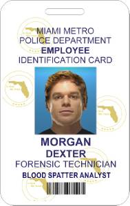 DEXTER ID Badge / Card (DEXTER MORGAN) Miami Metro Police ID PVC