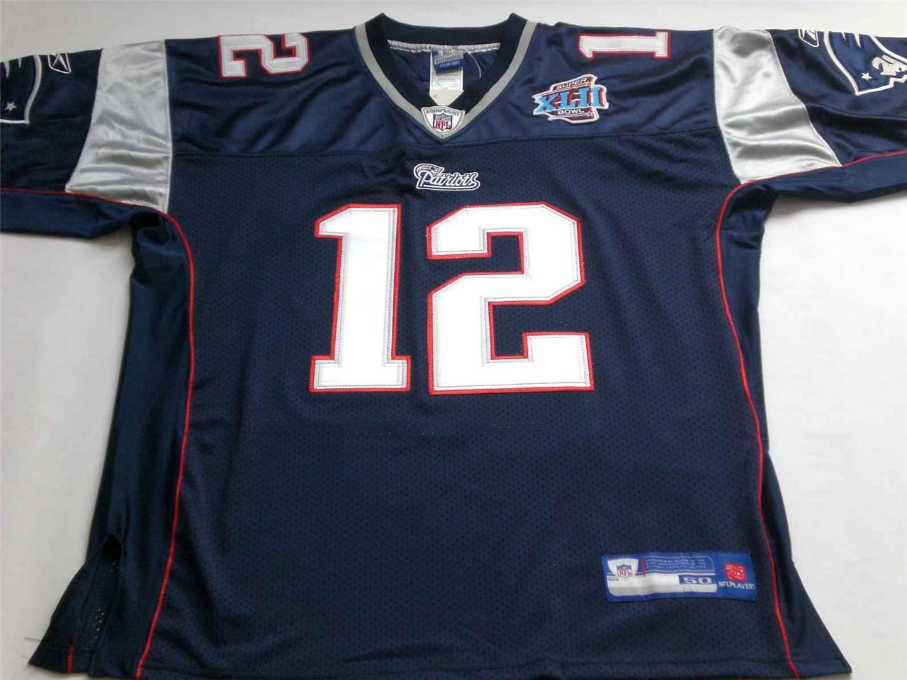 Tom Brady #12 Patriots Super Bowl Reebok Jersey Blue Size 2xLarge (54 ...