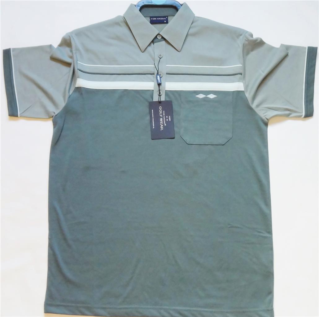 TOM HAGAN GOLF POLO SHIRT WITH POCKET BUTTON UP CHEST STRIPE SIZES. M,L ...