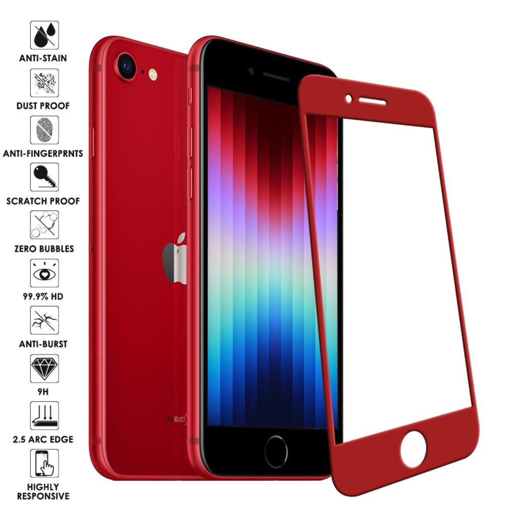 Color:Red:For iPhone SE 2022 2020 7 8 Full Coverage Tempered Glass Screen Protector Cover