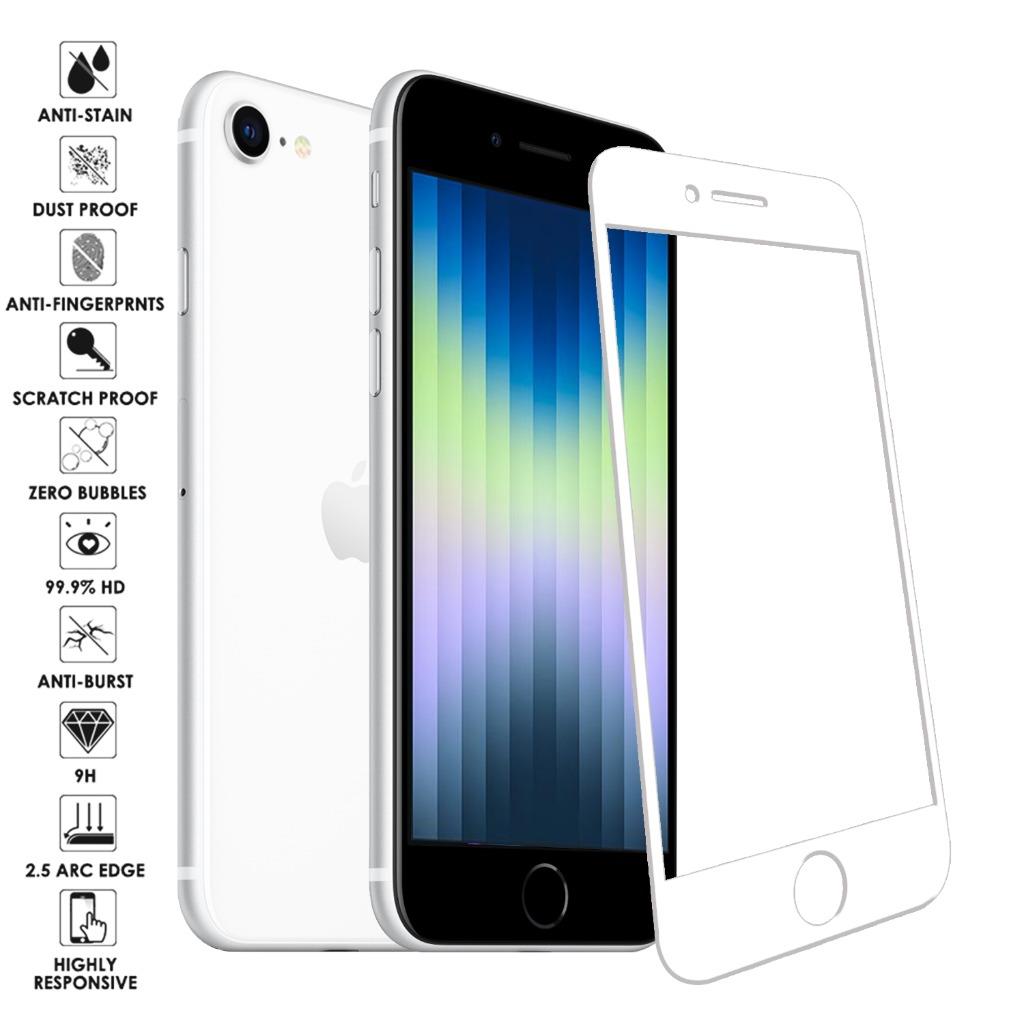 Color:White:For iPhone SE 2022 2020 7 8 Full Coverage Tempered Glass Screen Protector Cover