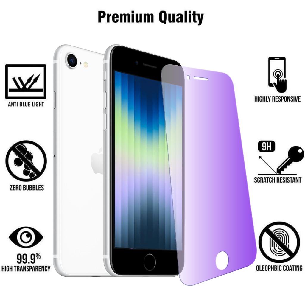 Color:Anti Blue Light:For iPhone SE 2022 2020 7 8 Full Coverage Tempered Glass Screen Protector Cover