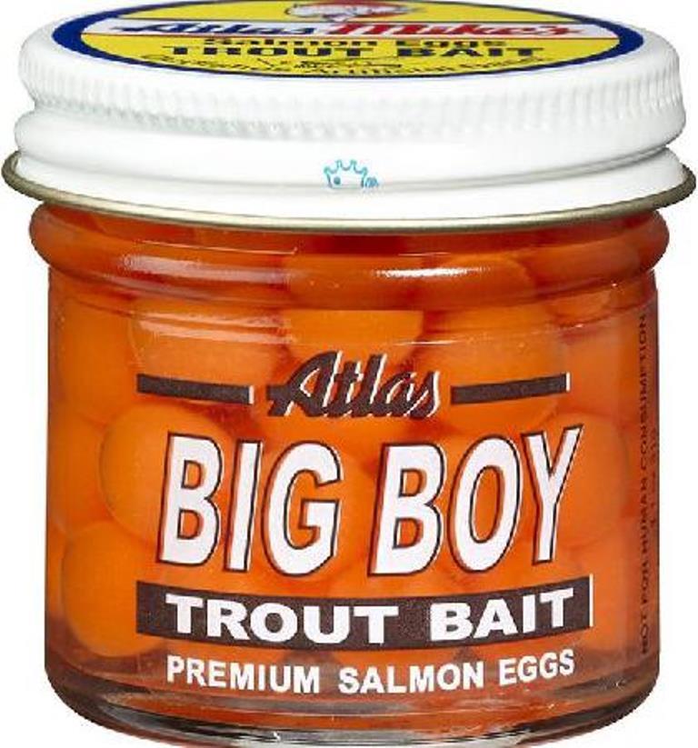 Atlas Mike's Big Boy Jumbo Salmon Eggs Fluorescent Red Trout Bait Oil Packed Jar