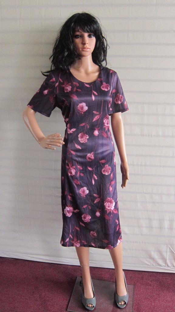 Ladies Vintage Dress Casual Retro Party L 42 in Size 14 UK Floral Purple