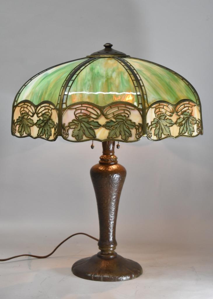 Antique Handel Bent Slag Glass Panel Table Lamp Hubbell Sockets Image Is Loading Antique Handel Bent Slag Glass Panel Table Lamp
